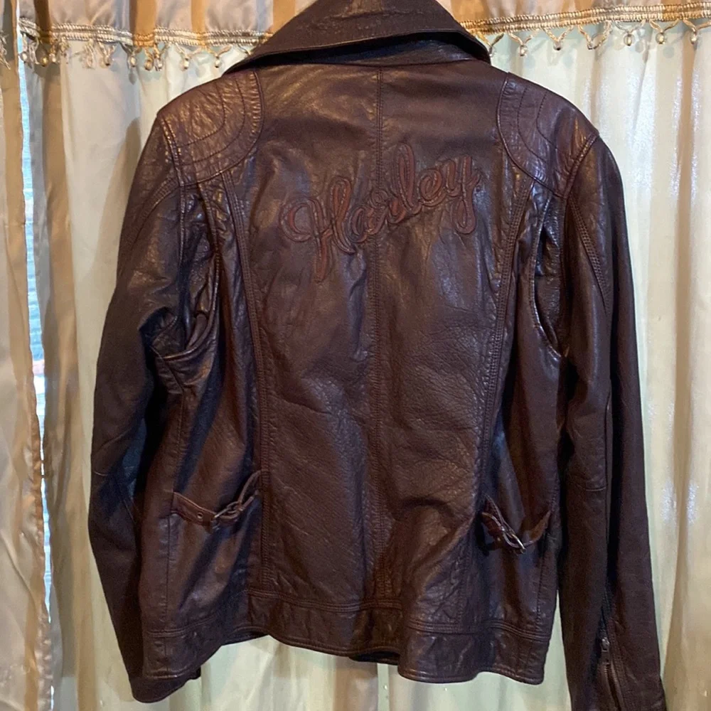 Harley Davidson Motorcycle Women's Black Leather Riding Jacket 2x embroidery